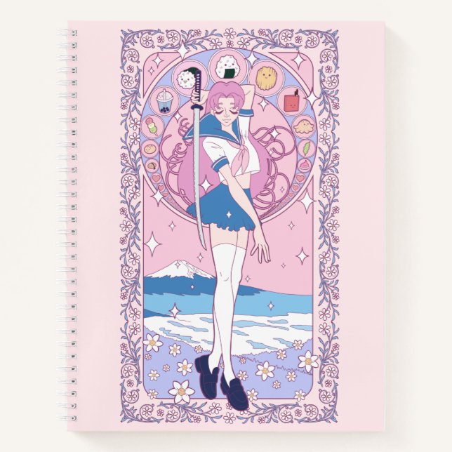 Cuaderno Escuela de anime rosa de Japón Art Nouveau (Anverso)