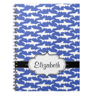 Cuaderno Escuela de los tiburones azul y blanco divertidos
