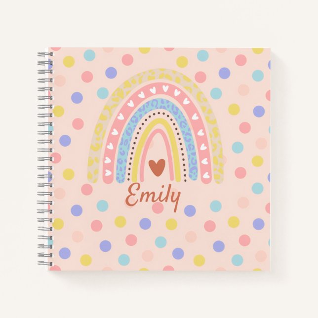 Cuaderno Escuela de lunares de arcoíris pastel, adorable re (Anverso)