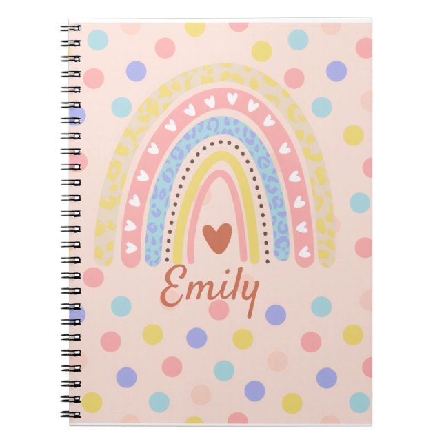 Cuaderno Escuela de lunares de arcoíris pastel, Cute Back-t (Frente)
