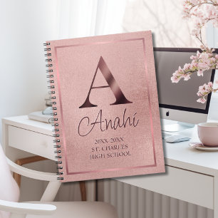 Cuaderno Escuela de Monograma de Oro Rosa