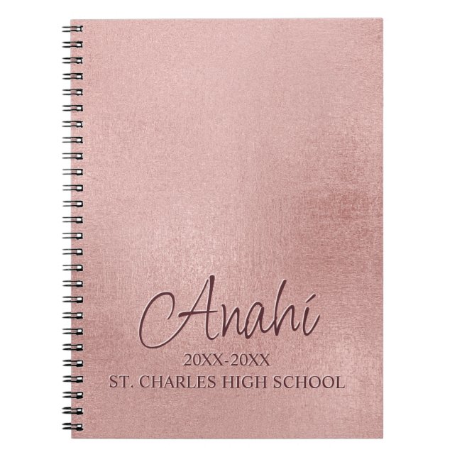 Cuaderno Escuela de Monograma de Oro Rosa personalizado (Frente)