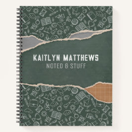 Cuaderno Escuela de papel roto verde marrón personalizado