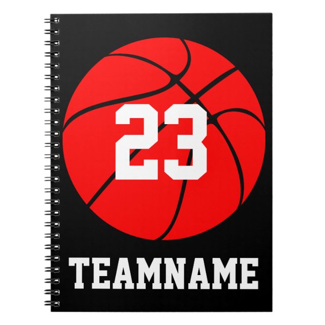 Cuaderno Escuela de Personalizado de Baloncesto Rojo Team & (Frente)