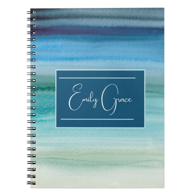 Cuaderno Escuela de resumen de azul acuático personalizado (Frente)