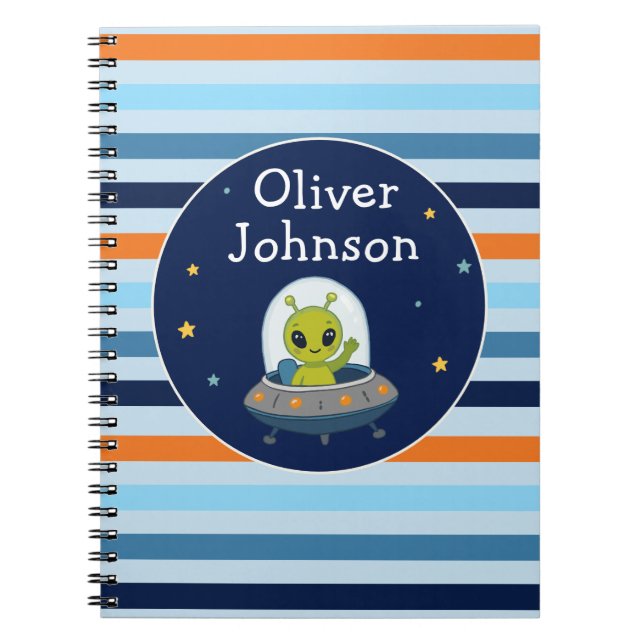 Cuaderno Escuela Espacial Personalizada de Alien para Niños (Frente)