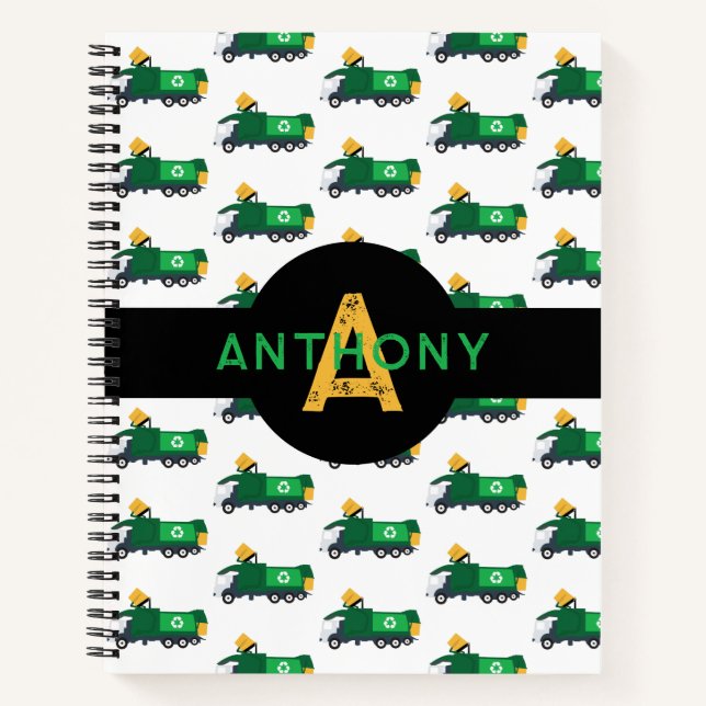 Cuaderno Escuela Monograma de Camiones de Basura para recic (Anverso)