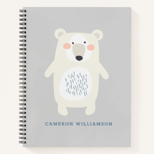 Cuaderno Escuela personalizada de gris de oso polar lindo