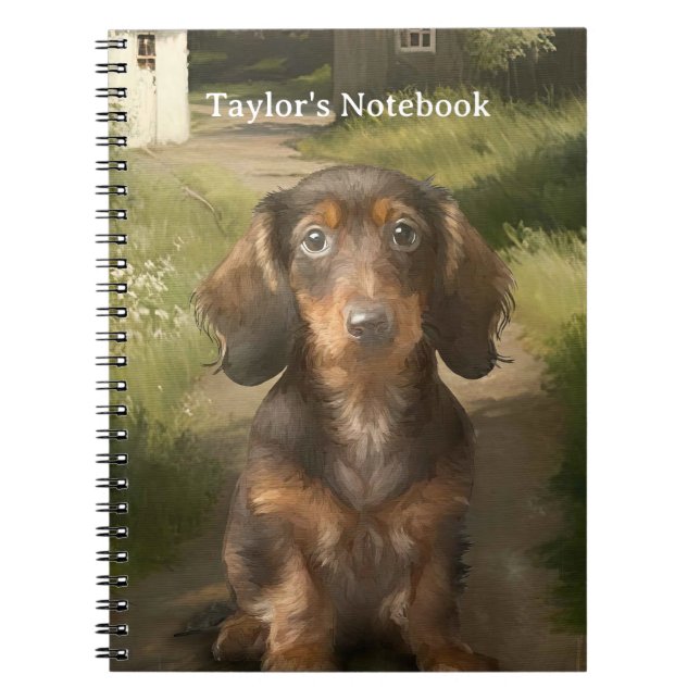 Cuaderno Escuela y oficina de Dachshund con nombre (Frente)