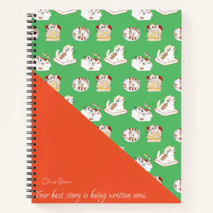 Cuaderno Ese patrón de gato de vida de gato rojo verde con
