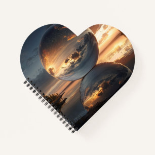 Cuaderno Esfera reflectante surrealista con nubes de puesta