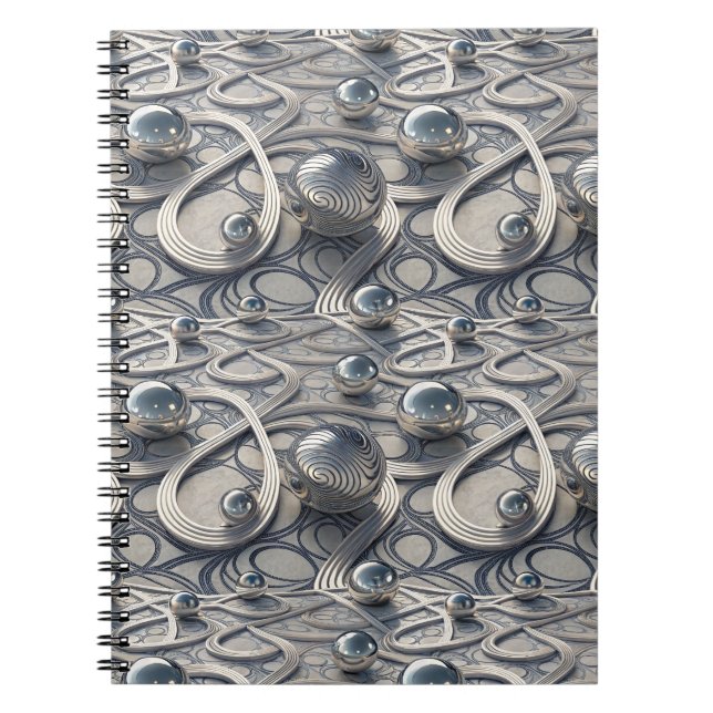 Cuaderno Esferas cromadas 3D Arte de patrón abstracto futur (Frente)