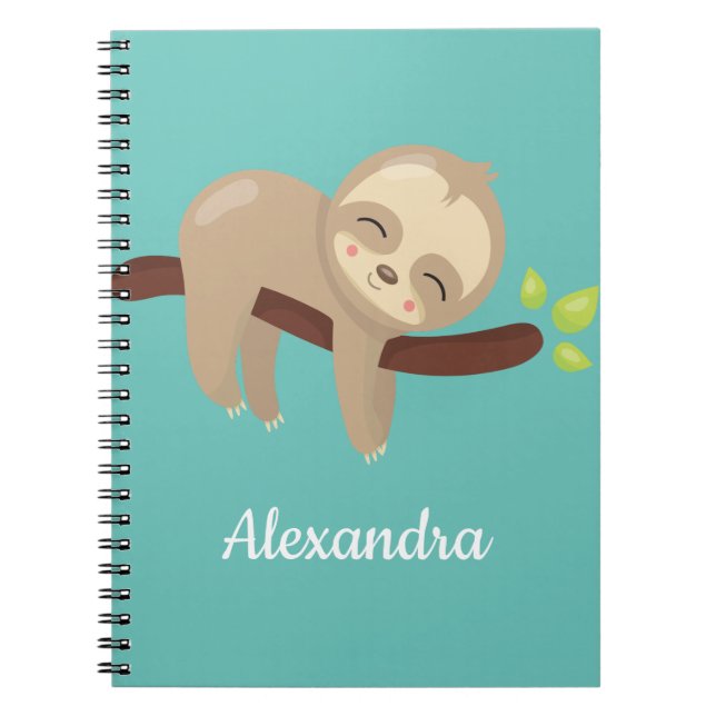 Cuaderno Eslora de bebé kawaii en árbol sobre azul Verde az (Frente)