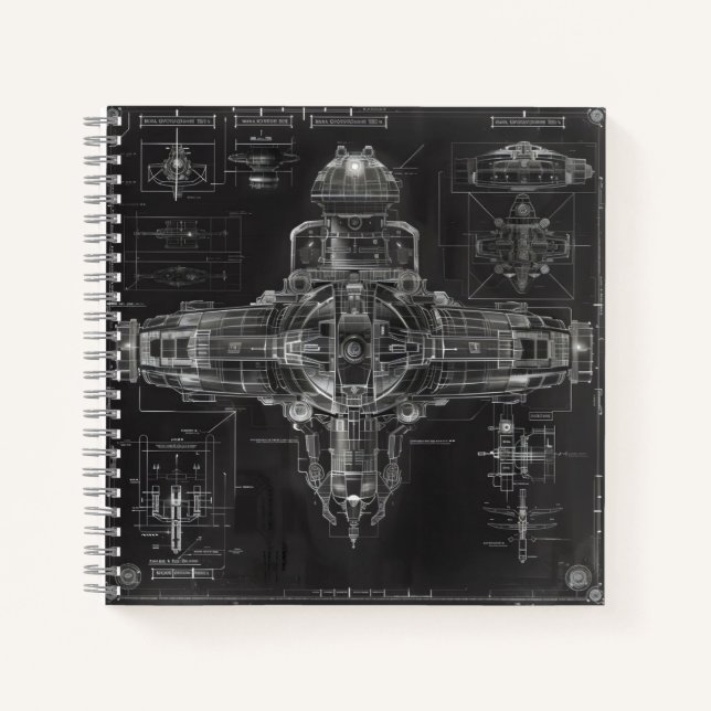 Cuaderno Espacio Buque Blueprint negro (Anverso)