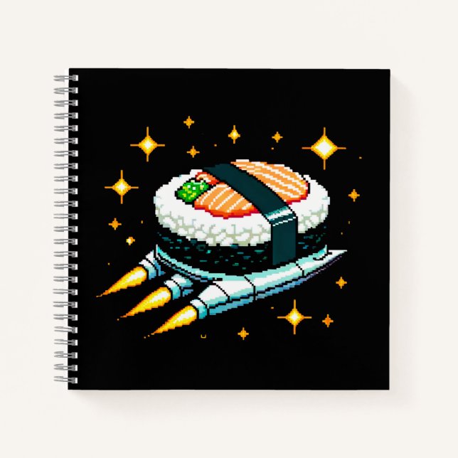 Cuaderno Espacio de 8 bits Sushi Adventure - Retro Pixel Ar (Anverso)