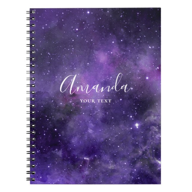 Cuaderno Espacio morado acuarela. Estrellas galaxiales mode (Frente)
