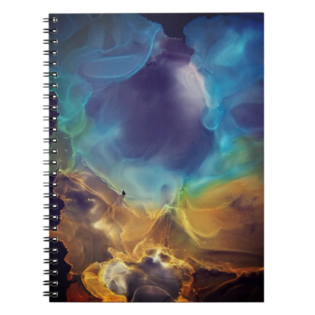 Cuaderno Espacio Nebula amarillo azul Alcohol Tinta arte (Frente)