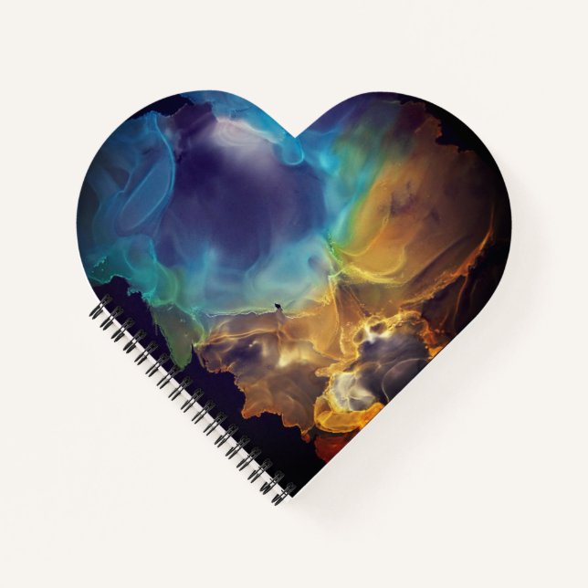 Cuaderno Espacio Nebula amarillo azul Alcohol Tinta arte (Anverso)