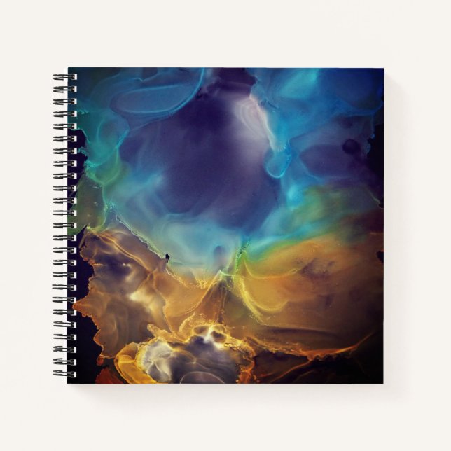 Cuaderno Espacio Nebula amarillo azul Alcohol Tinta arte (Anverso)