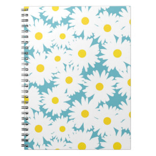 Cuaderno Espacio negativo Daisies amarillo blanco sobre azu