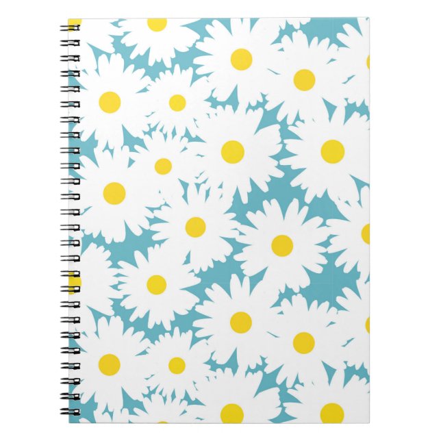 Cuaderno Espacio negativo Daisies amarillo blanco sobre azu (Frente)