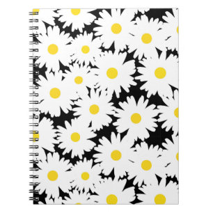 Cuaderno Espacio negativo Daisies amarillo blanco sobre neg