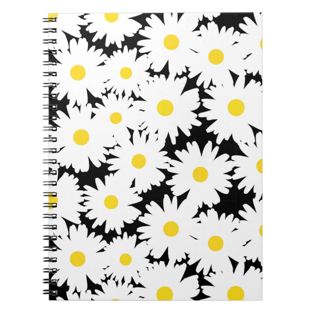 Cuaderno Espacio negativo Daisies amarillo blanco sobre neg (Frente)