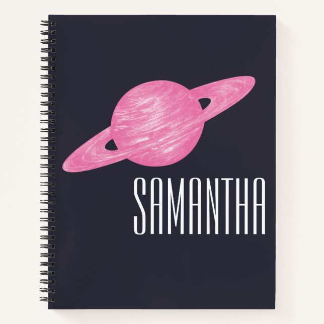 Cuaderno Espacio y planeta Saturno Ilustracion con nombre (Anverso)