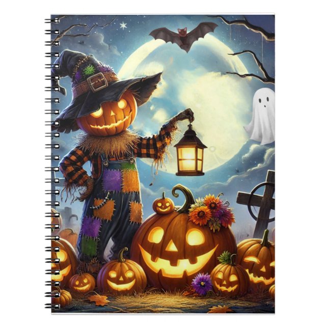 Cuaderno Espantapájaros y calabazas de Halloween (Frente)