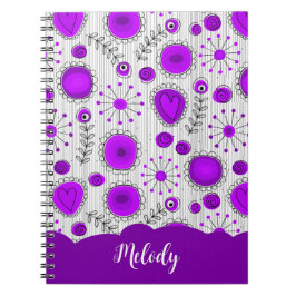 Cuaderno Espectacular morado de corazones blancos flores no