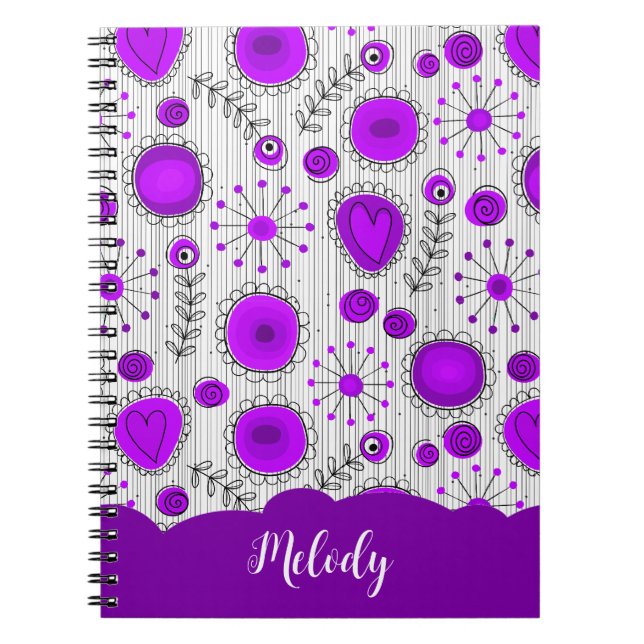 Cuaderno Espectacular morado de corazones blancos flores no (Frente)