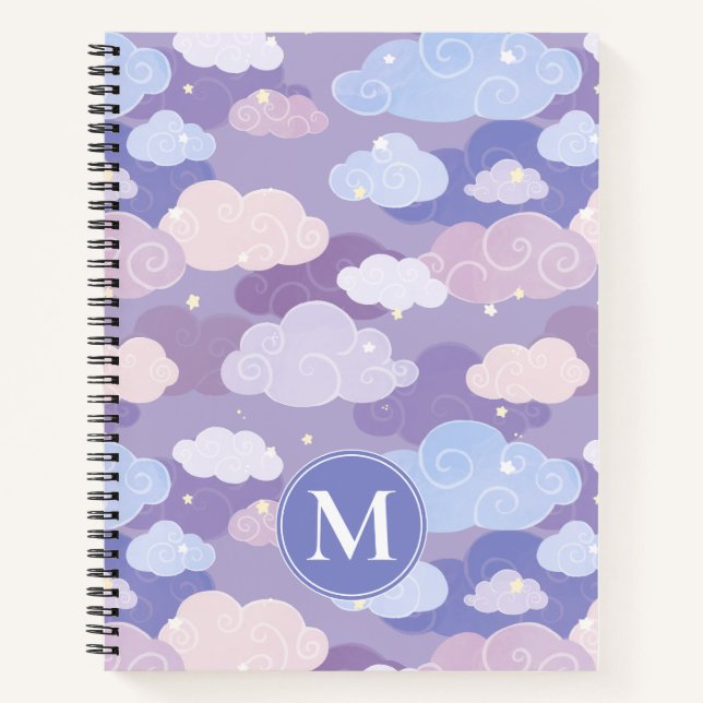 Cuaderno Espectacular patrón de nubes pasteles y estrellas (Anverso)
