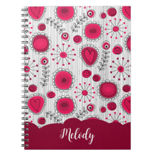 Cuaderno Espectaculares corazones rojos blancos flores nomb
