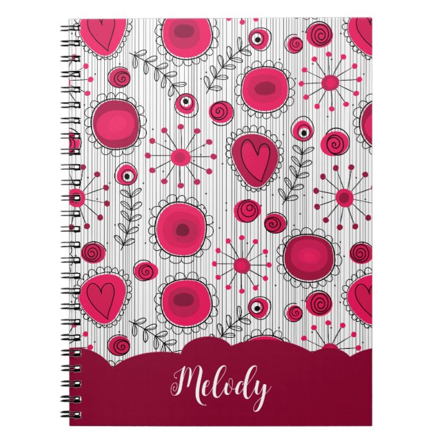 Cuaderno Espectaculares corazones rojos blancos flores nomb (Frente)