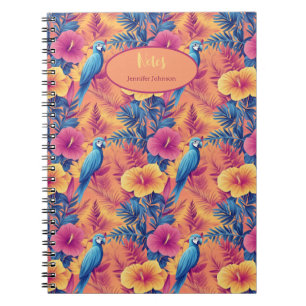 Cuaderno Espectaculares hojas tropicales y loros patrón de 