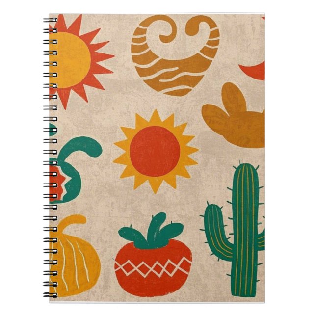 Cuaderno Espectaculares Patrones bohemios, soles dibujados  (Frente)