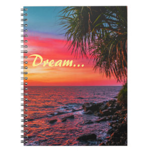 Cuaderno Espectáculo de sol de palmera tropical en el océ