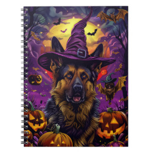 Cuaderno Espeluznante pastor alemán Halloween Calabaza de B