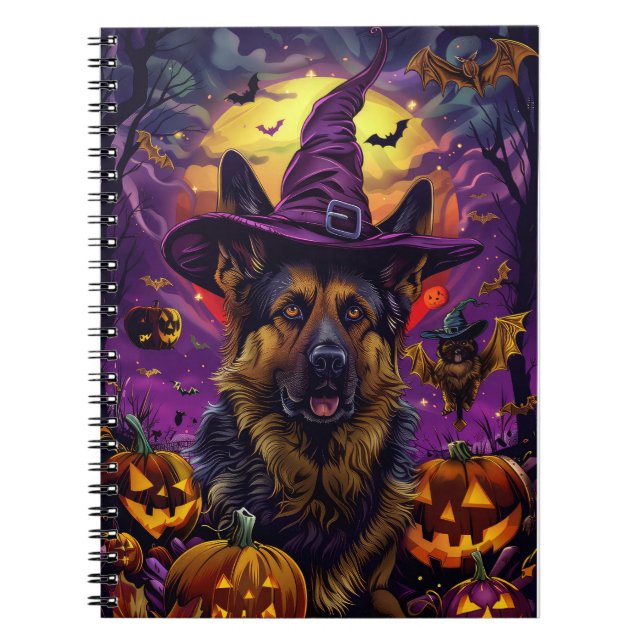 Cuaderno Espeluznante pastor alemán Halloween Calabaza de B (Frente)