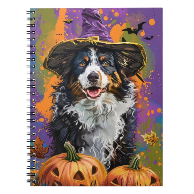 Cuaderno Espeluznante pastor australiano Halloween Calabaza (Frente)