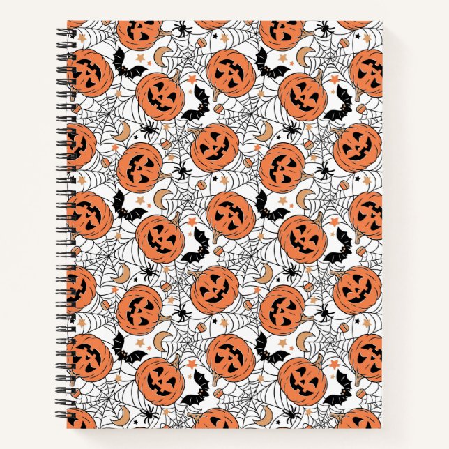 Cuaderno Espeluznante Patrón Halloween de Calabaza (Anverso)