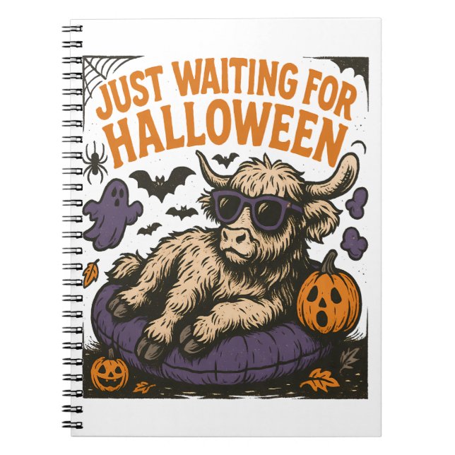 Cuaderno Esperando a la vaca Highland de Halloween (Frente)