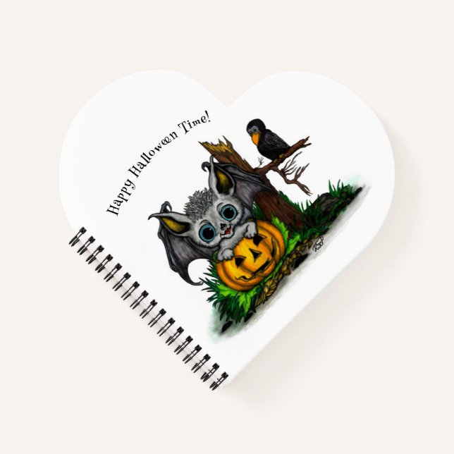 Cuaderno Esperando Halloween , Cute Bat y Raven (Anverso)