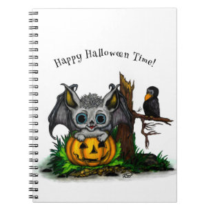 Cuaderno Esperando Halloween , Cute Bat y Raven