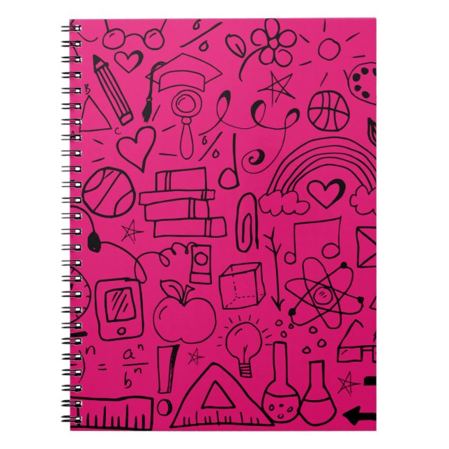 Cuaderno Espinilla arcoiris del arte del doodle negro rosad (Frente)
