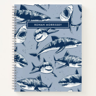 Cuaderno Espinoso nombre de patrón de tiburón niños azules