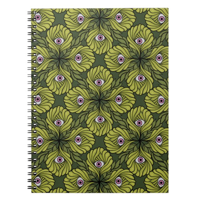 Cuaderno Espinoso patrón de arte de fantasía verde de la pr (Frente)