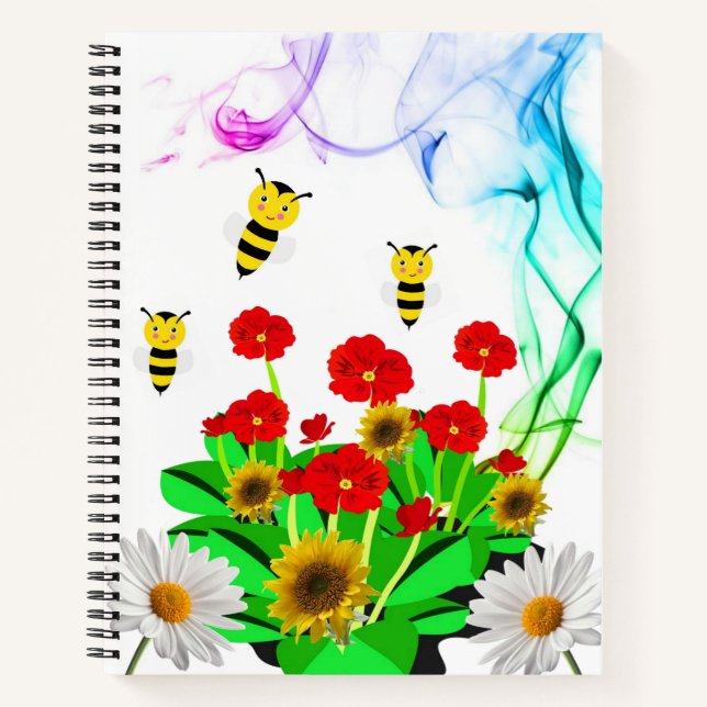 Cuaderno espiral amarillo girasol Bumblebee Floral (Anverso)