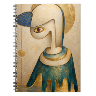 Cuaderno espiral azul y dorado surrealista