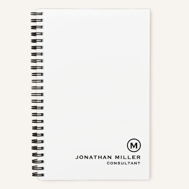 Cuaderno Espiral blanca minimalista de monograma moderno (Anverso)